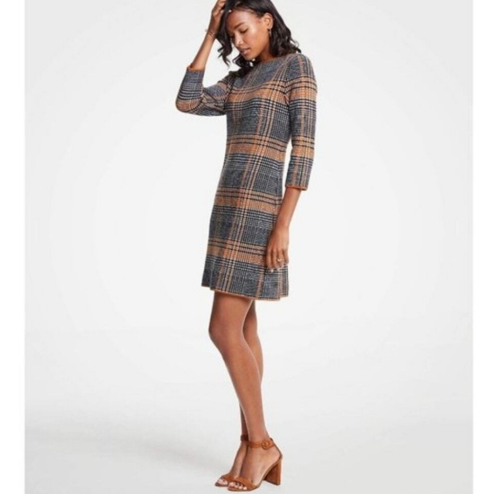 ◇◇ Ann Taylor Plaid Sheath Dress Size XLP Brown Black Cream